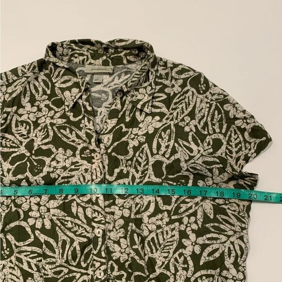 dressbarn Floral Button Front Green Beige Tropical Short Sleeve Shirt Size Large - Picture 7 of 10